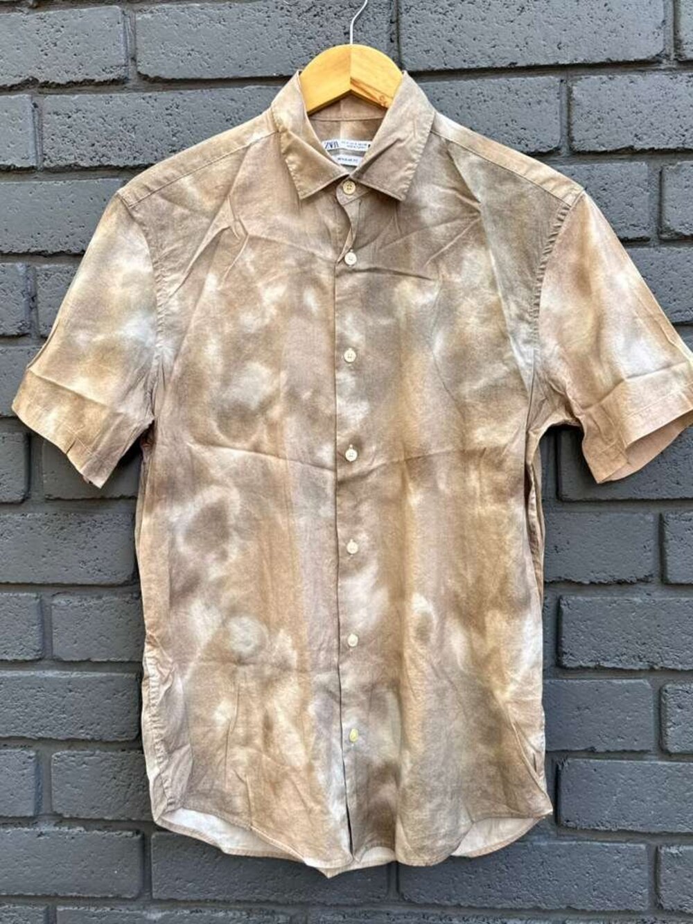 Zara Men's Tie-Dye Tropical Button Up Resort Beach Coastal Camp Shirt Stretch S